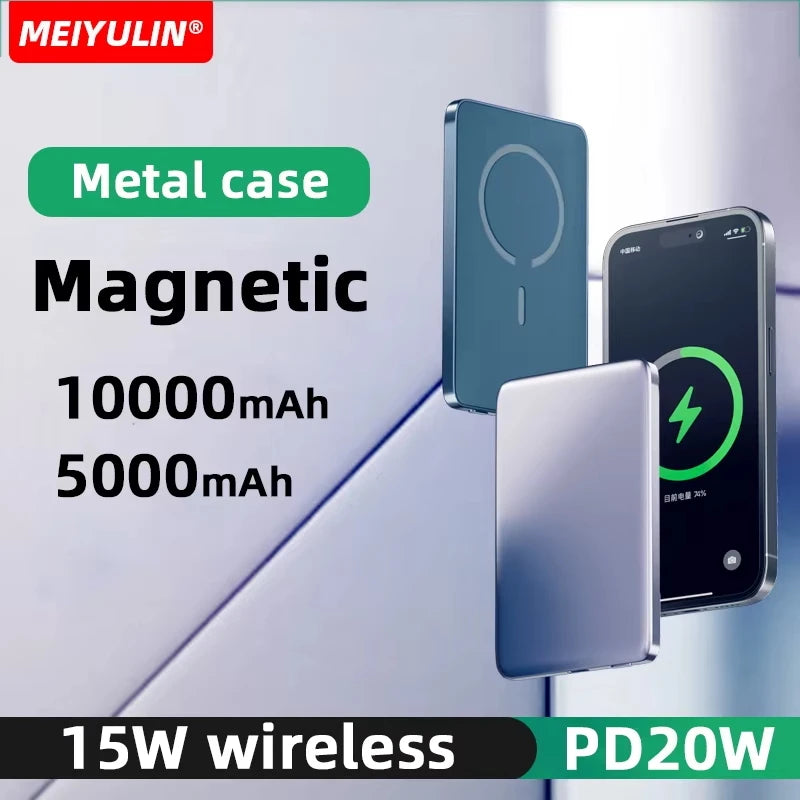 Batterie Externe Magnétique 10000mAh – Charge Sans Fil PD20W Ultra-Fine